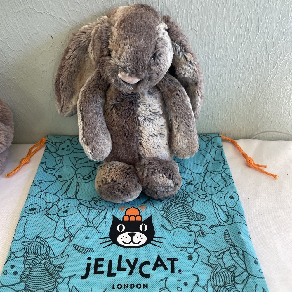 Jellycat Plush 12" Medium Woodland Babe Bashful Bunny Rabbit Gray/Brown Cuddle